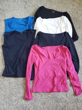 Banana Republic Scoop Neck Long Sleeve Tops - Pink, Blue, Black, White